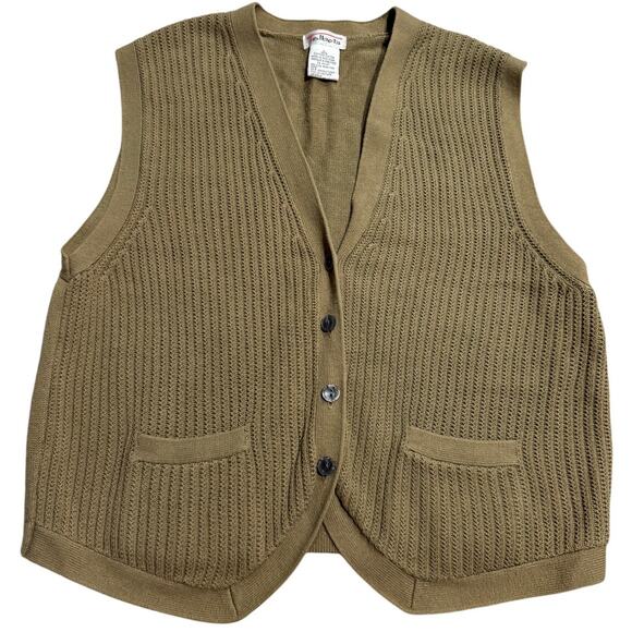 VTG Talbots Sweater Vest Button 100% Cotton Academia Womens Size Large Tan Olive - Picture 1 of 6